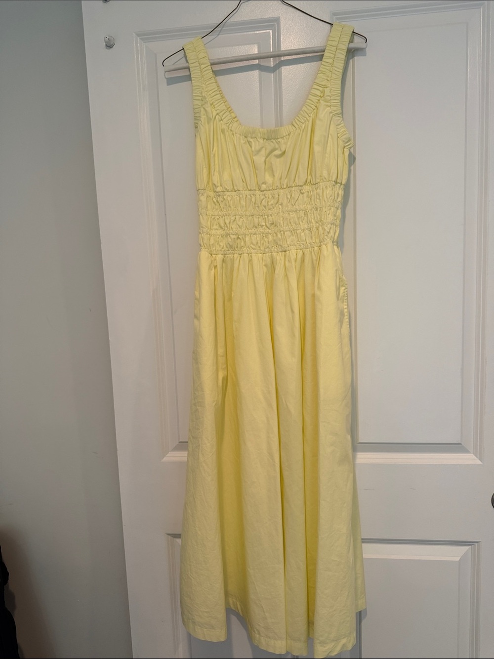 LOFT Pale Yellow Smocked Midi Sundress